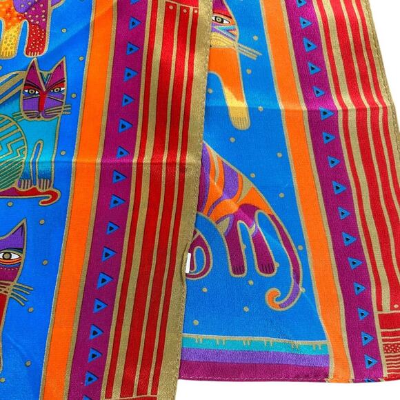 Laurel Burch Cat Scarf Long Lightweight Rectangle Eclectic Retro Boho Accessory - Picture 9 of 9